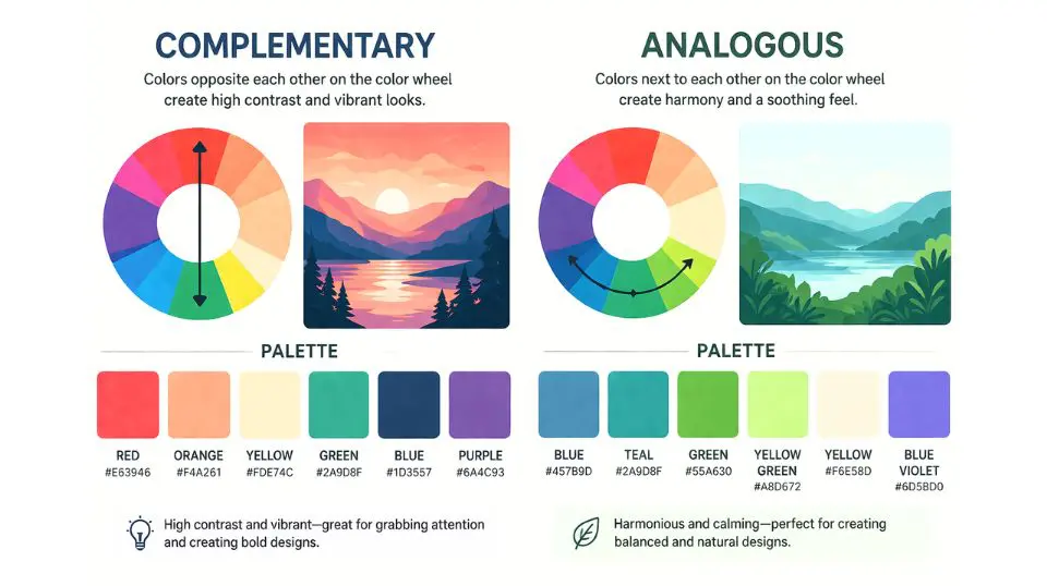 color palette builder showing complementary and analogous combinations