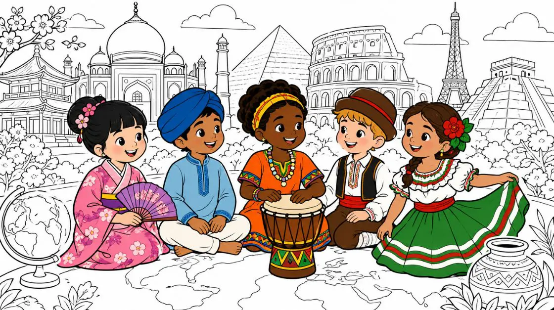 World Cultures Coloring Pages for Kids