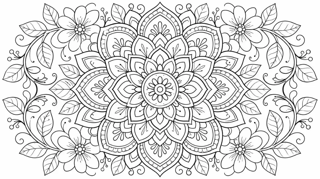 mandala flower coloring pages with symmetrical floral patterns for stress relief