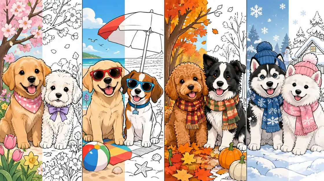 holiday puppies and seasonal coloring pages collection