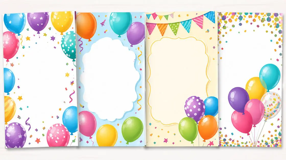 Bright printable birthday cards with balloons and confetti patterns ready to print at home