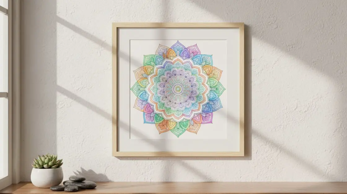 Five creative ways to use a finished stress relief coloring pages mini set — framed wall art, handmade greeting card, gift wrap, kids calm-down kit, and a stapled mini zine