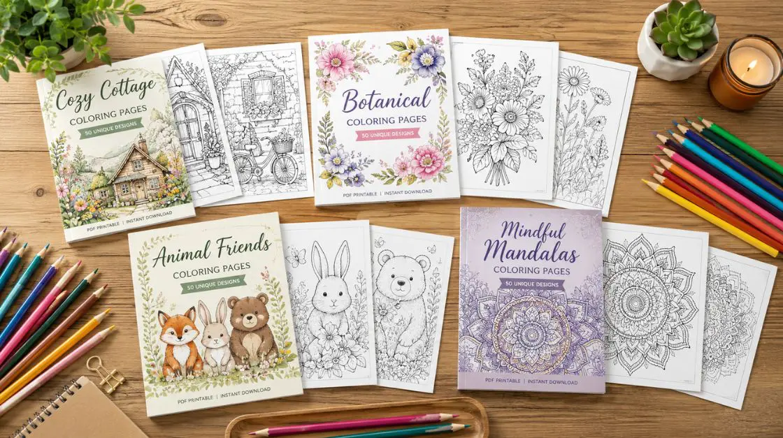Premium printable coloring pages PDF collections from EG Creativity Art — instant download