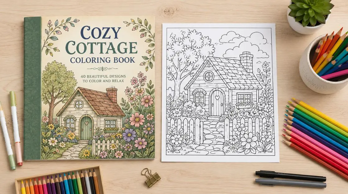 Comparison of physical coloring book vs digital coloring pages printed at home — colored pencils and markers