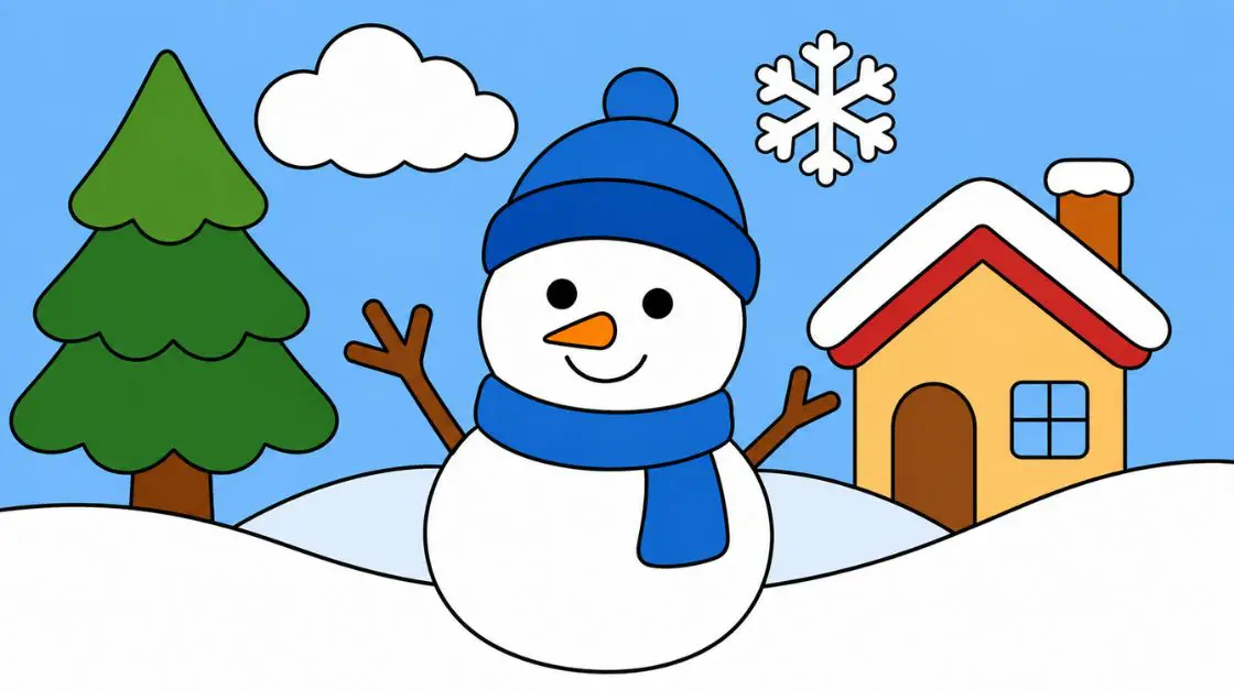 Simple color sheets for winter with large shapes designed for toddlers and preschoolers