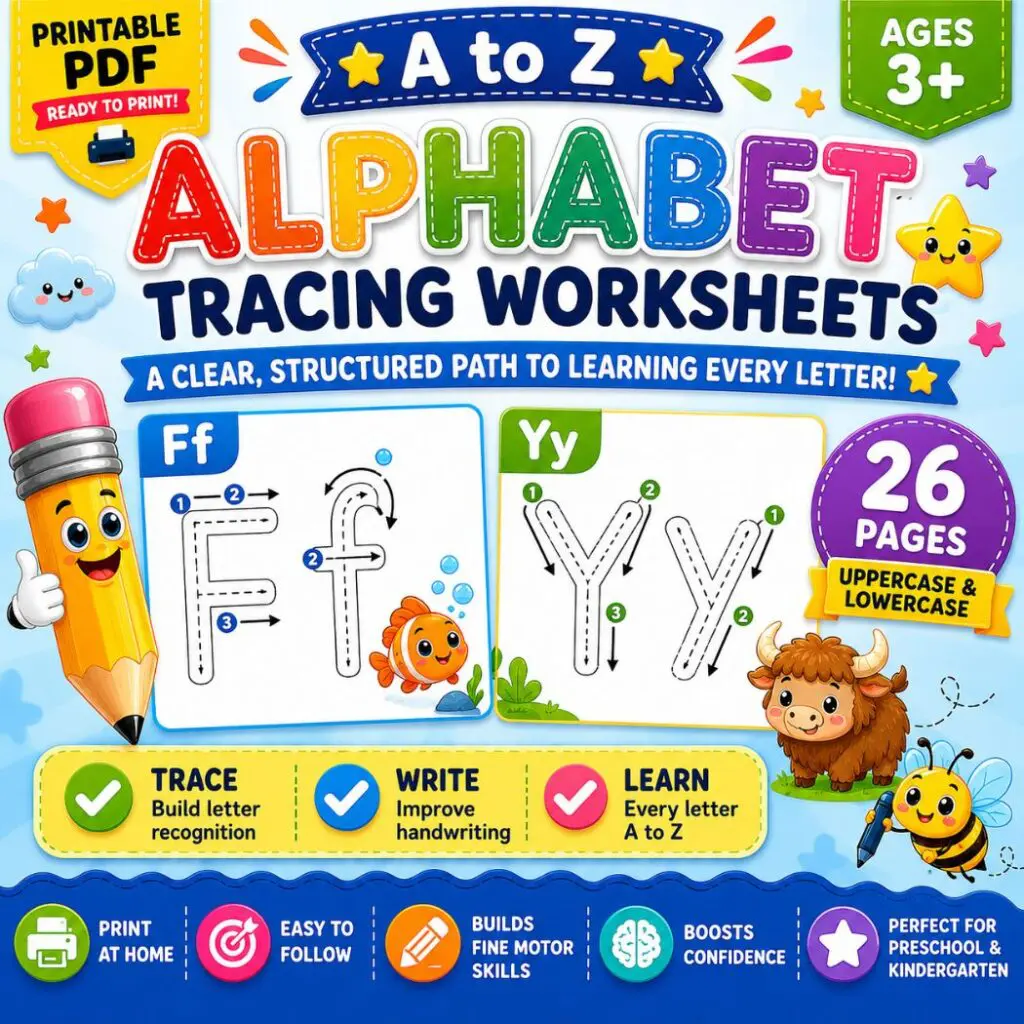 Alphabet Tracing Worksheets Printable — Full A–Z Set