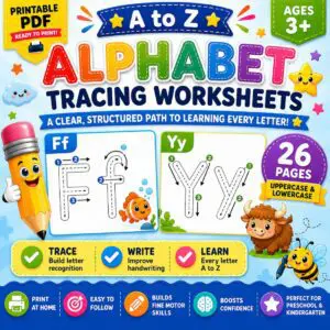 Printable alphabet tracing worksheets printable showing uppercase and lowercase letters A to Z on white background