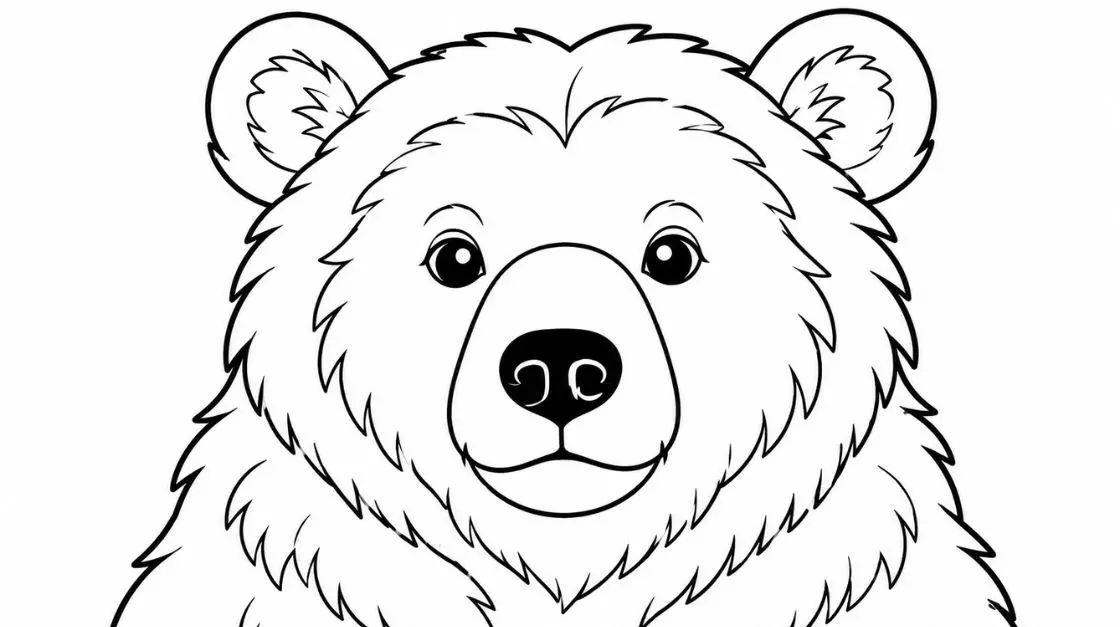 Bold-line animal coloring pages to print featuring a simple bear portrait for stress-relief coloring