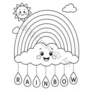 Children coloring pages in a classroom, with "Morning Work Coloring Pages 4 Weeks of Fun! K-2" text above them. The illustration features seasonal elements like a snowman, snowflakes, autumn leaves, and a sun.