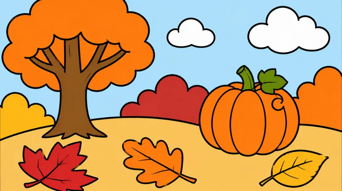 Simple fall coloring sheets for toddlers and early learners with bold outlines and large areas