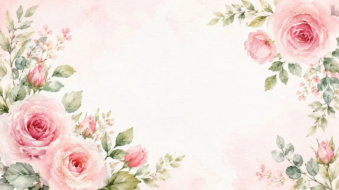 Watercolor floral printable thank you card with soft pink roses and green leaves