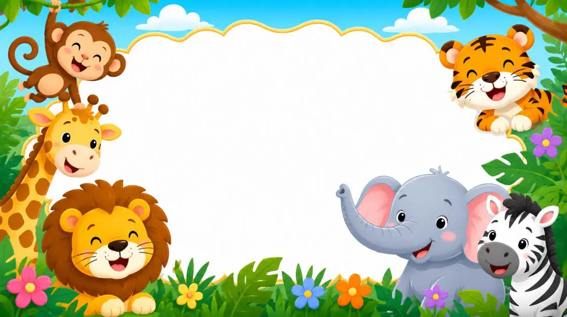 Printable kids thank you card with smiling cartoon animals and bright colors for children