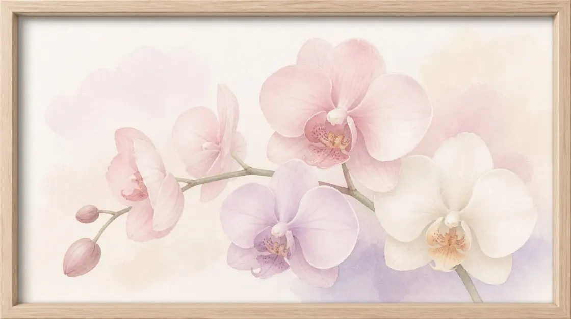 Soft pastel orchid wall decor print designed for a nursery or child's bedroom