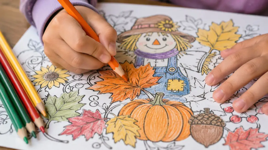 Child using fine motor skills during a calming indoor snow day activity with coloring pages