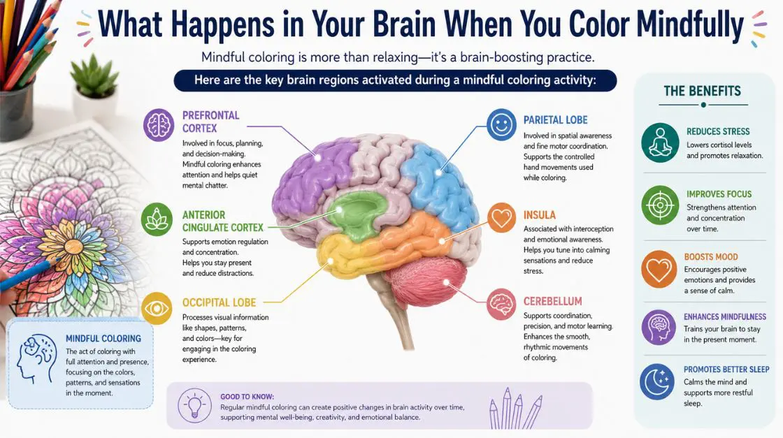 Brain activity diagram showing how art therapy for stress management activates relaxation pathways