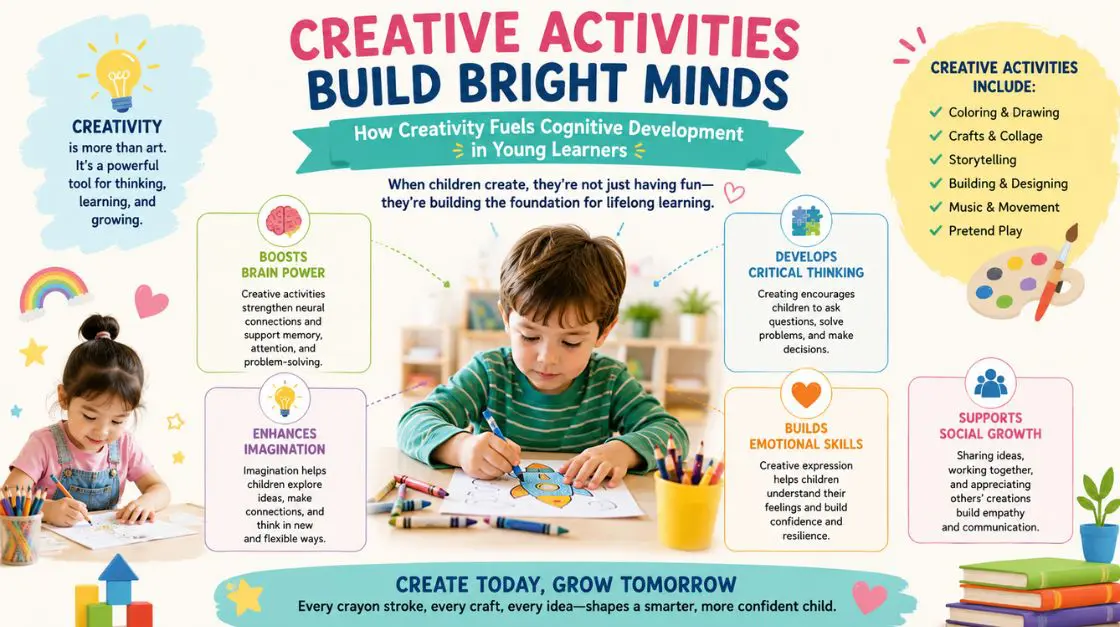 Infographic illustrating how early finisher activities support cognitive and emotional development in kindergarten students
