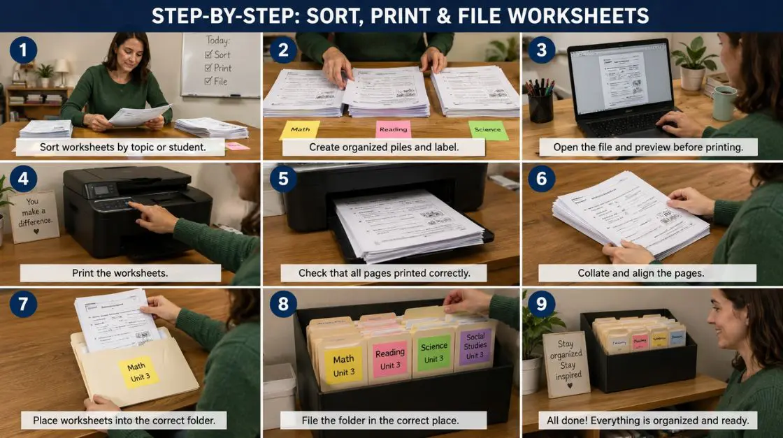 Step-by-step guide to organizing printable kindergarten worksheets for classroom use