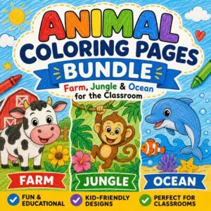 Animal Coloring Pages Bundle — Farm, Jungle & Ocean Classroom Set