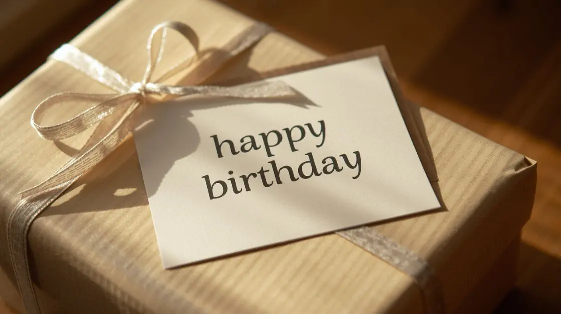 Finished printable birthday card with gift, ready to give