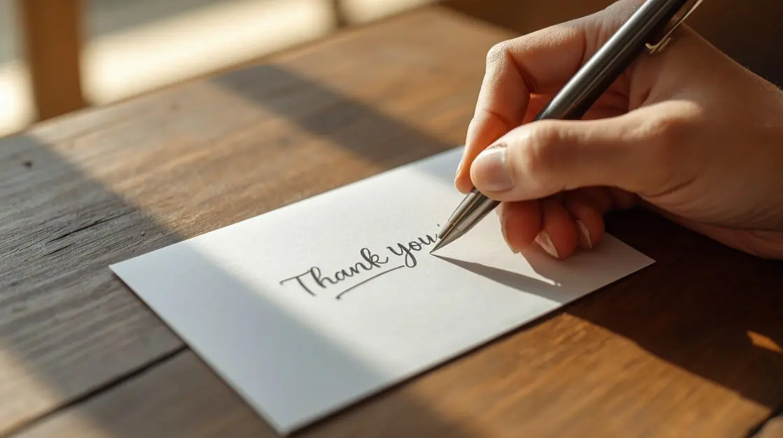 How to address and send a thank you card envelope — handwriting the recipient's name in black ink
