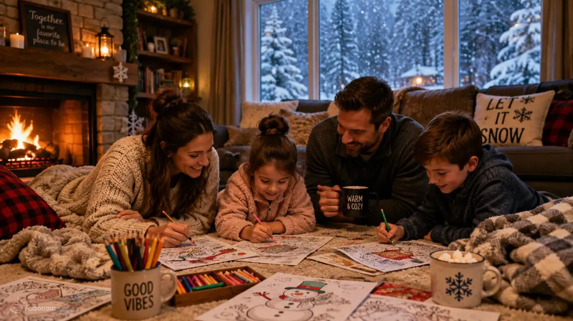 Family enjoying indoor activities for snow days together in a cozy home setting