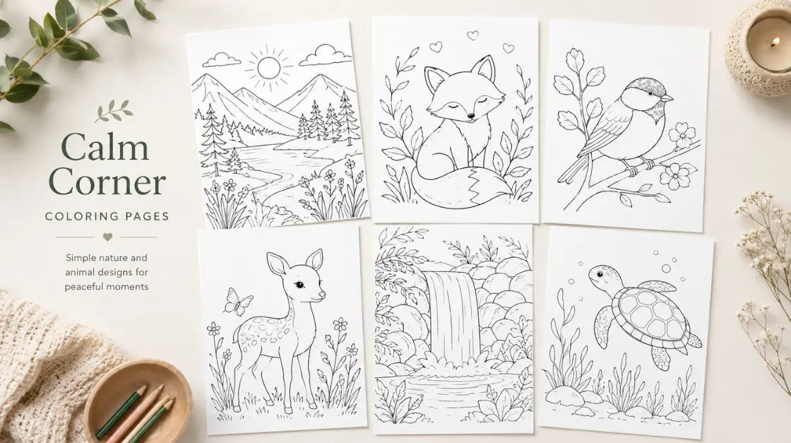 Calm corner coloring pages for classroom — 12 printable emotional regulation designs for K–2 students