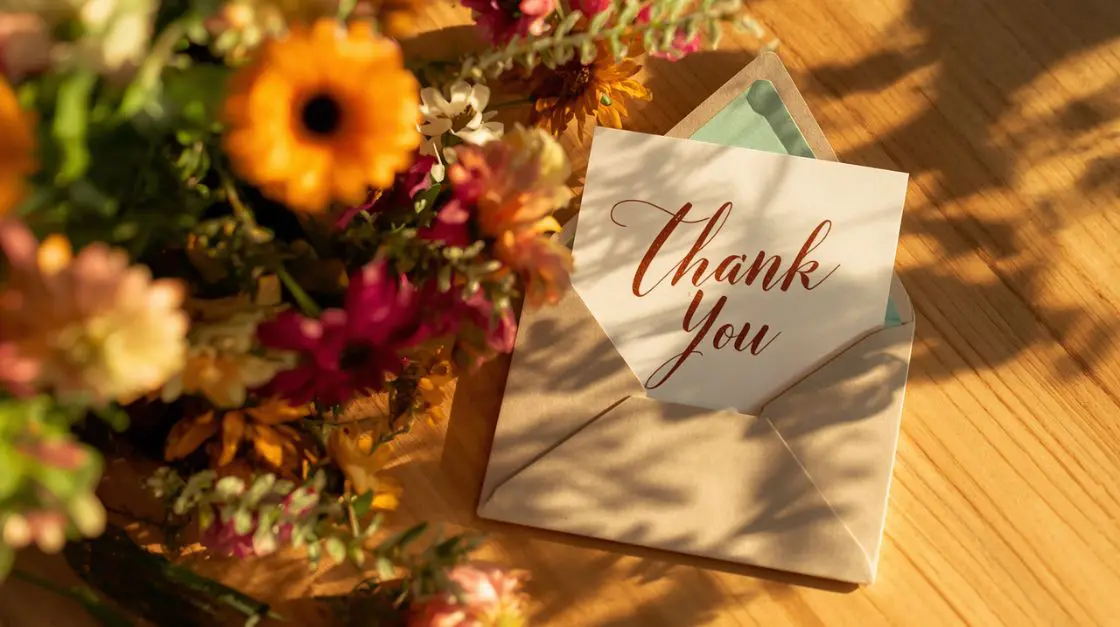 Beautiful handwritten thank you card in envelope ready to send — printable thank you card printed at home