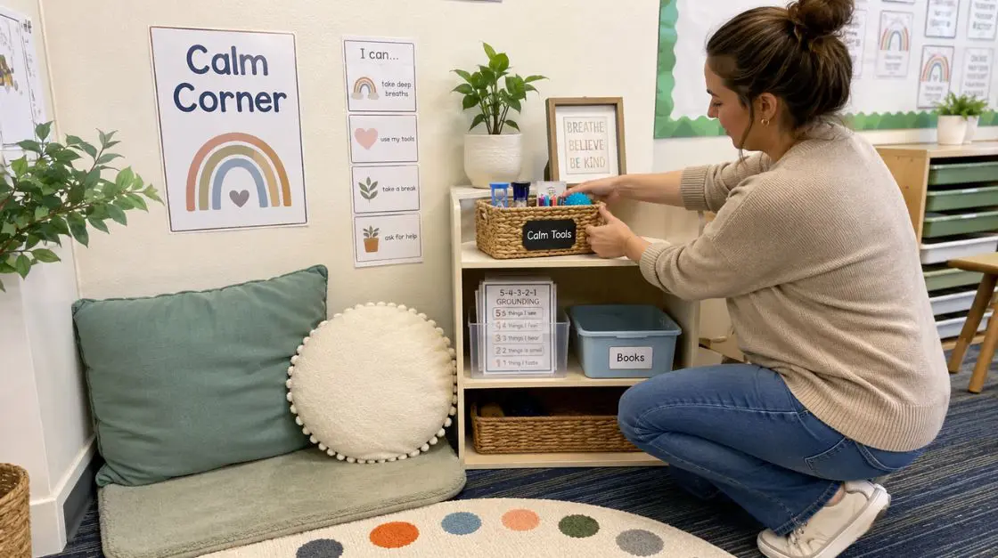 How to set up a calm corner in a K–2 classroom — step-by-step teacher guide