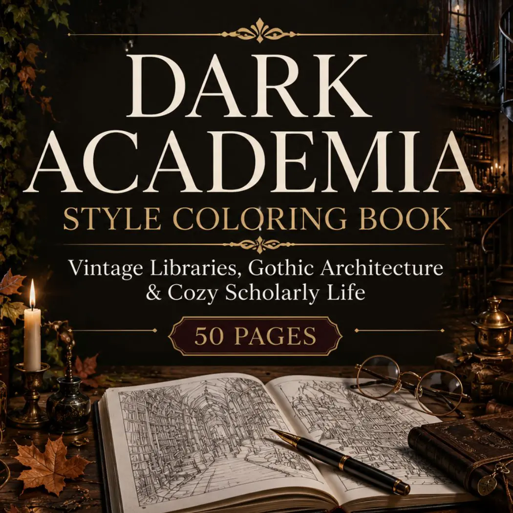 Dark Academia Style Fantasy Coloring Pages