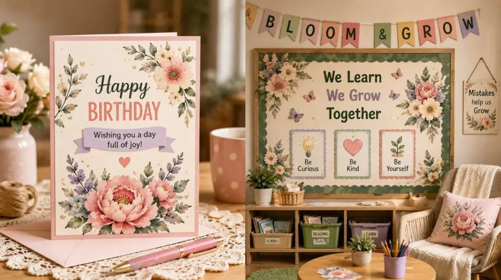 Finished clipart project inspiration — handmade card and classroom decor using downloadable clip art