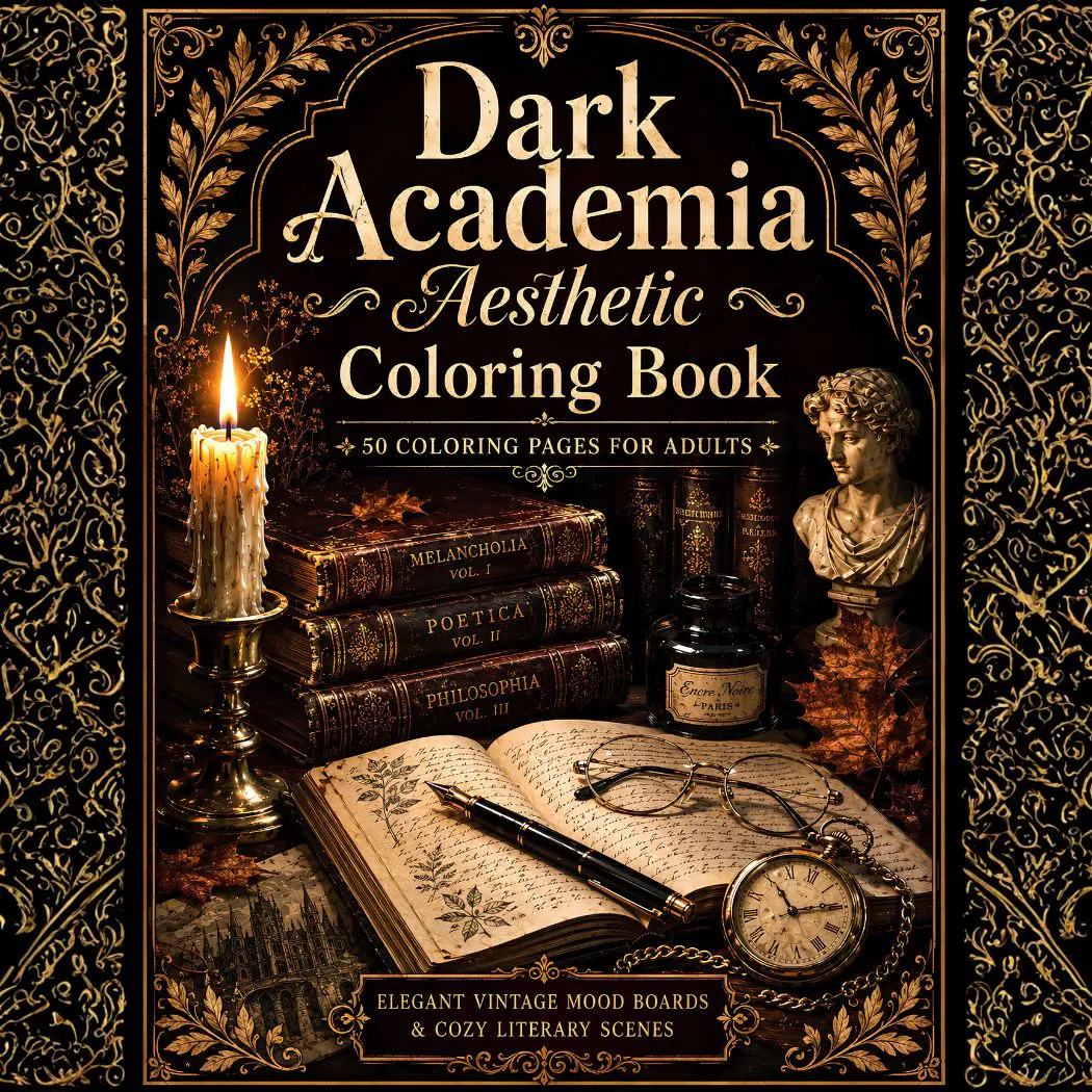 Dark Academia Aesthetic Coloring Book – Instant PDF