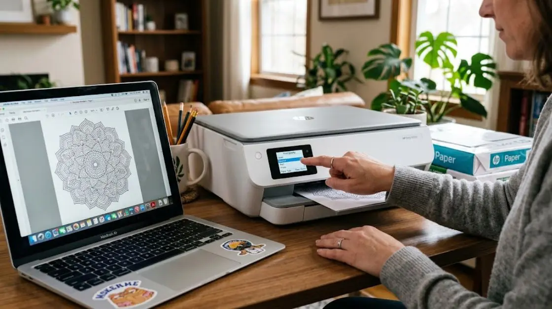 Adjusting printer DPI and paper settings before printing coloring pages