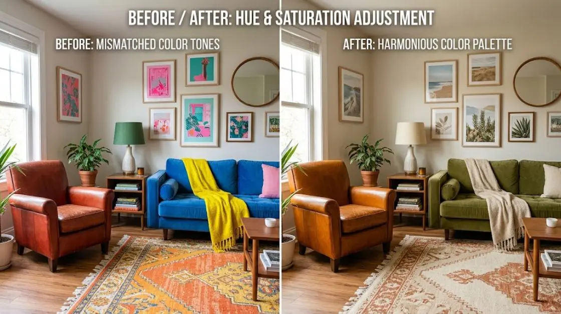 Before and after color adjustment for consistent clip art composition