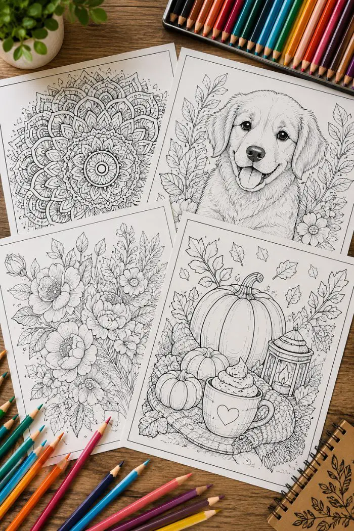 Different types of coloring pages