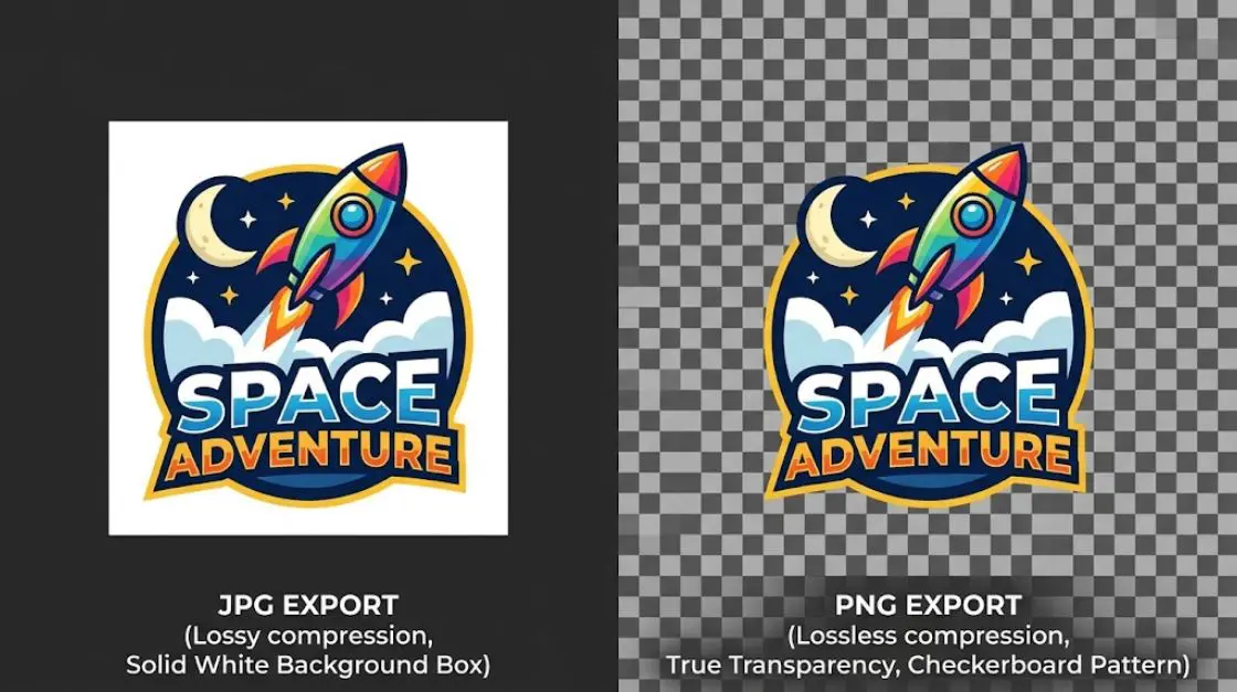 PNG export with transparent background compared to JPG with white background