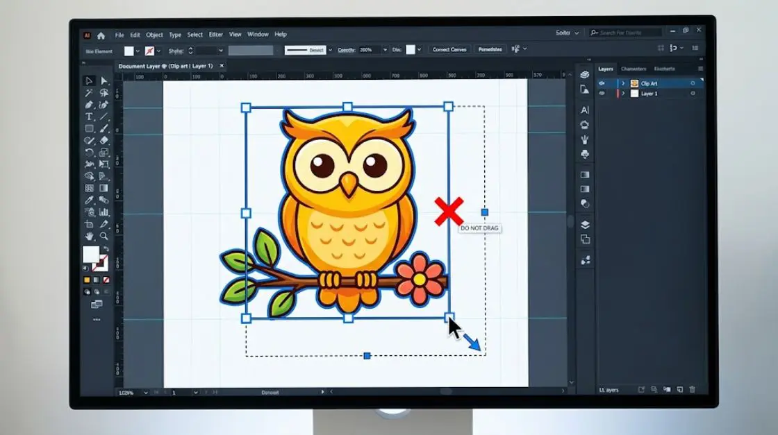 Resizing clip art proportionally by dragging a corner handle