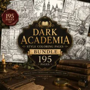 cover pageof dark academia coloring pagses bundle