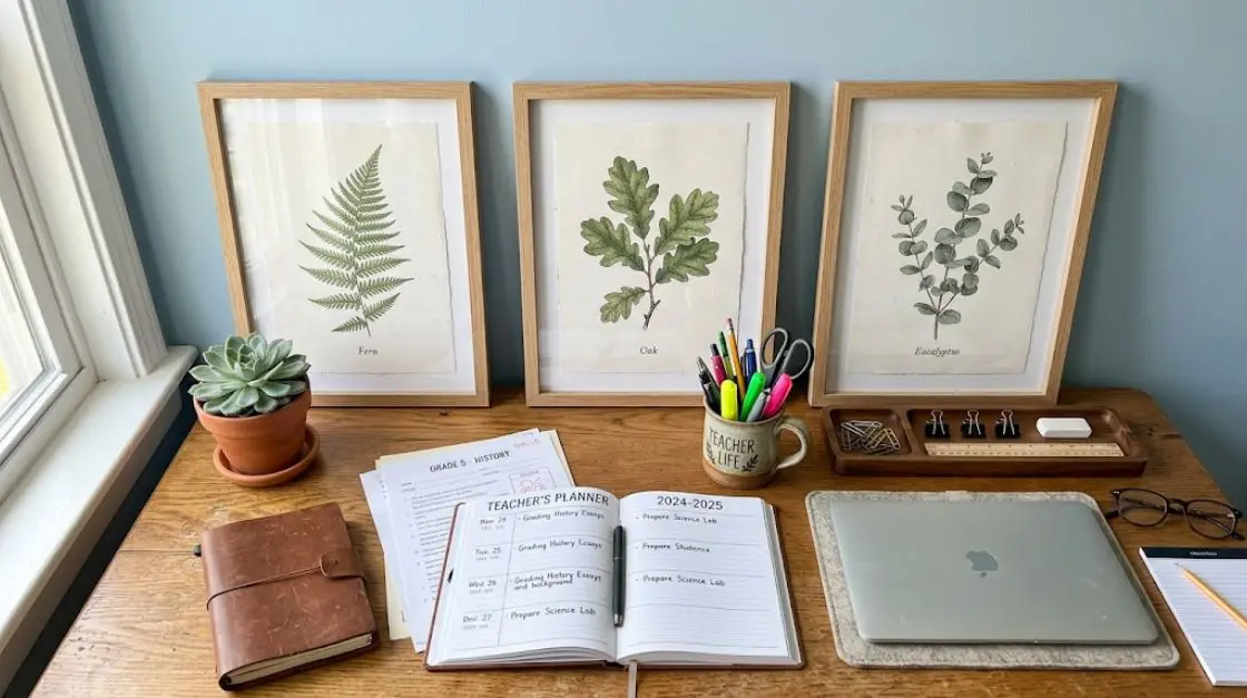 cozy aesthetic room ideas for classrooms using framed botanical printable wall art