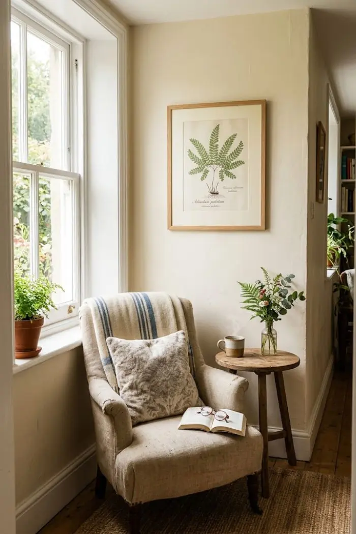 cozy decor ideas small spaces reading nook with framed printable wall art