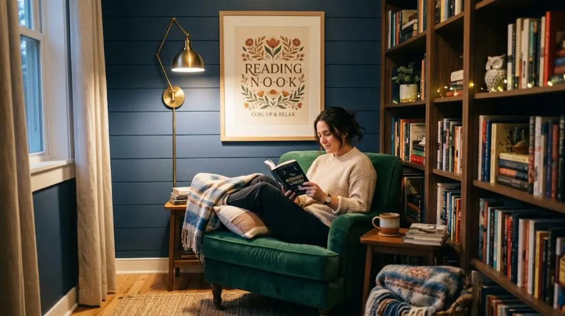 finished cozy decor ideas small spaces reading nook with printable wall art