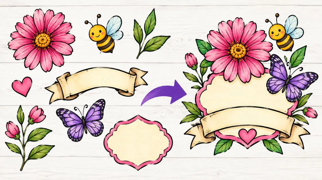 Combining clip art elements into one finished image