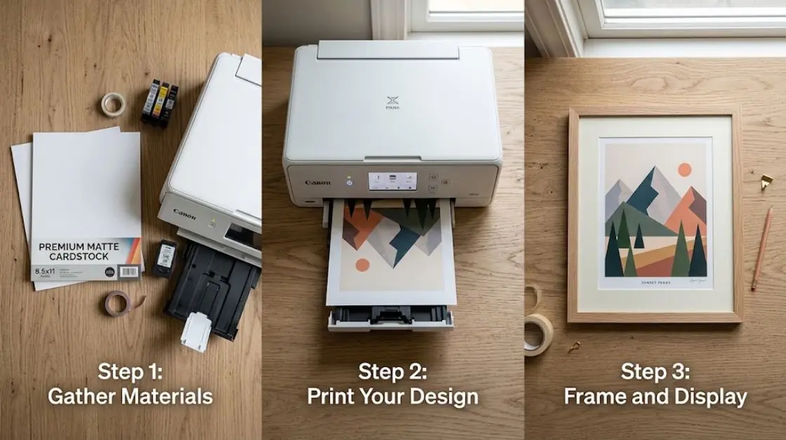 step-by-step guide to printing and framing printable wall art for cozy room decor