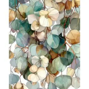 prev_Close-up eucalyptus leaf pattern with florals
