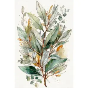 Sage Eucalyptus Branch Watercolor Botanical Print  Earthy Green Herb Wall Art