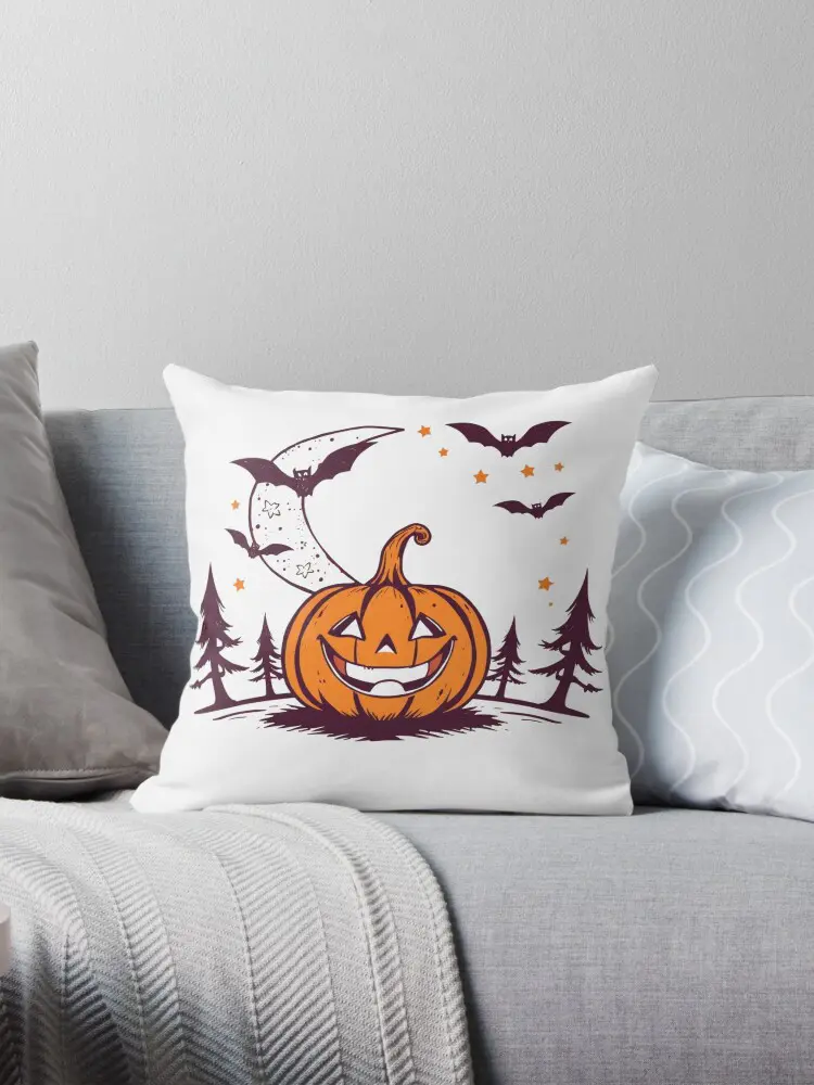 Retro Halloween Pumpkin Moon & Bats Design