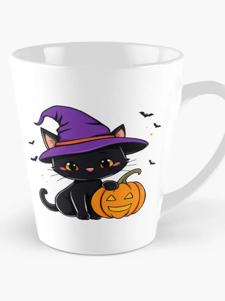 Cute Black Cat Witch Hat & Pumpkin Halloween
