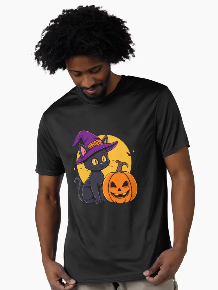 Black Cat Witch Hat Pumpkin Golden Moon Art