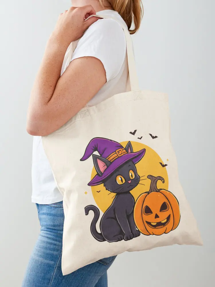 Black Cat Witch Hat Pumpkin Golden Moon Art