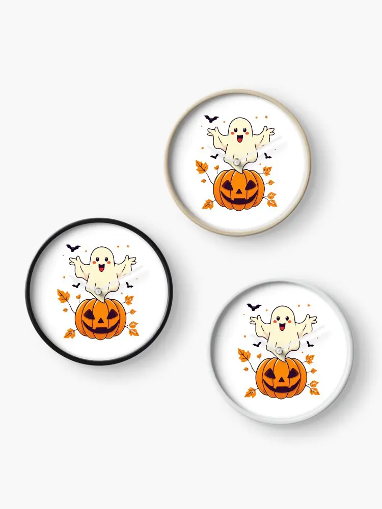 Happy Ghost Rising From Pumpkin Fall Leaves Art