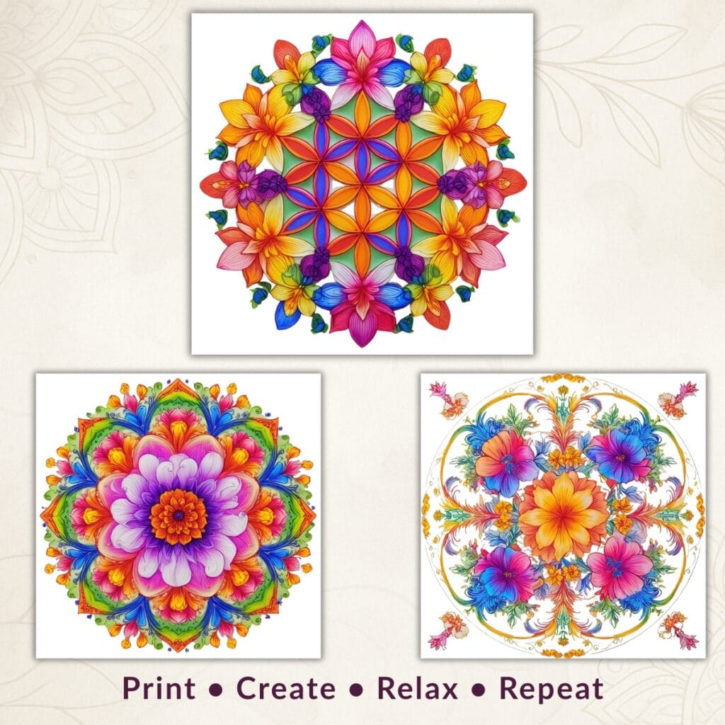 Full Colored Floral Mandala Art - Digital Download
